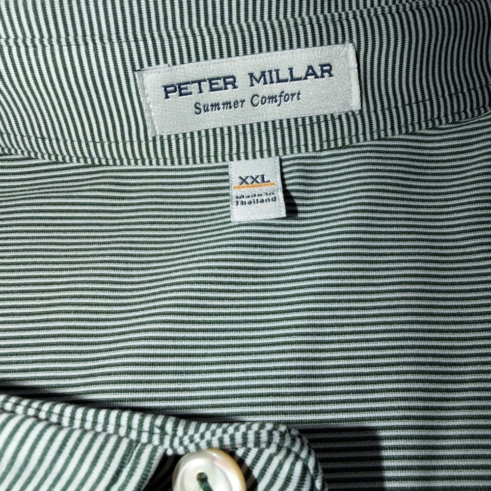 Peter Millar Summer Comfort Notre Dame Logo Polo Men's 2XL Green White Stripe - Picture 2 of 6